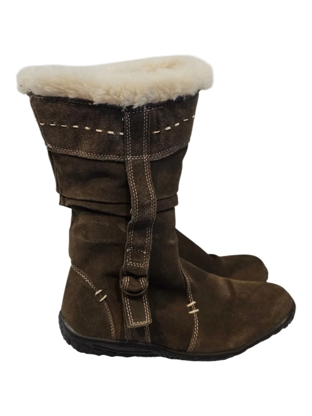 White Mountain Size 8 Trader Leather Boots Faux Fur